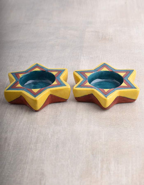 Blue Pottery T-Holder Set Of 2 Pcs.